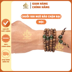 Vòng Trầm Hương 108 Hạt Đính Charm Ngũ Bảo Trợ Mệnh
