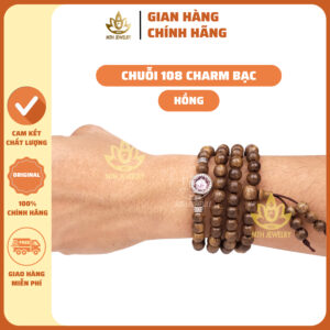 Vòng Tay Trầm Hương 108 (6/7/8mm) Hạt Đính Charm Bạc