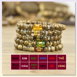 Vòng Trầm Hương Tròn Đơn Đính Đá Trụ Ngọc OMANI Trợ Mệnh Size 6/7/8/10mm