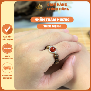 Nhẫn Trầm Hương Ngũ Hành Theo Mệnh Bọc Bạc S925
