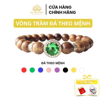 Vòng Tay Trầm Hương Tốc Việt Tròn Đơn Mix Charm Bạc S925 Đá Radiant Theo Mệnh
