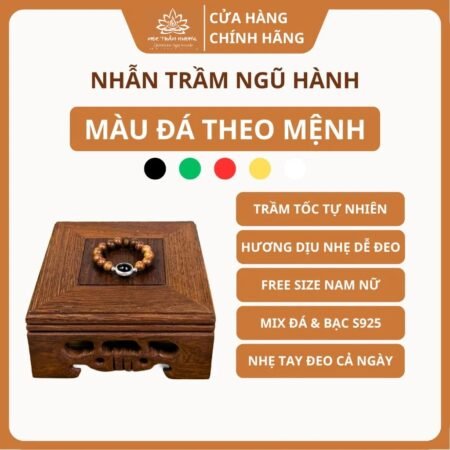 Nhẫn Trầm Hương Mix Đá Ngũ Hành Theo Mệnh - Trầm Tốc Việt Free Size Nam Nữ