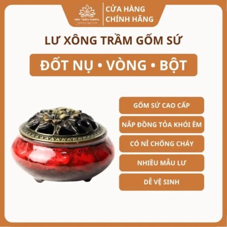 Lư Xông Trầm Hương Gốm Sứ Cao Cấp Đốt Nhang Nụ Nhang Vòng Trầm Bột