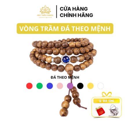 Vòng Tay Trầm Hương Tốc Việt 108 Hạt Mix Charm Bạc S925 Đá Radiant Theo Mệnh