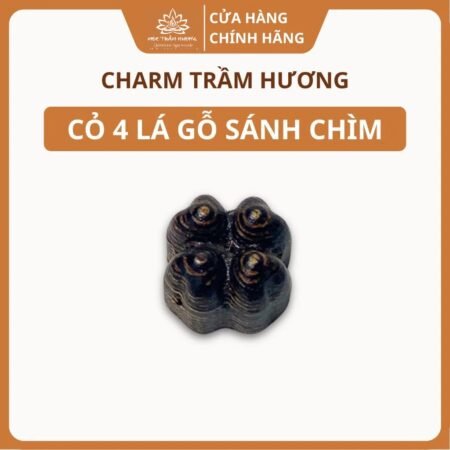 Charm Cỏ 4 Lá Trầm Hương Sánh Chìm Tự Nhiên 12.8mm Phụ Kiện Vòng Tay