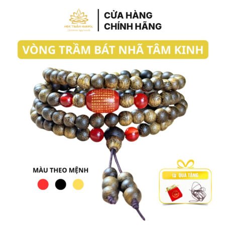 Vòng Tay Trầm Hương Tròn Đơn/108 Hạt Trầm Tốc Việt Mix Charm Bát Nhã Tâm Kinh