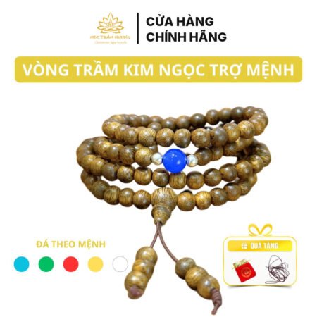 Vòng Tay Trầm Hương Chuỗi Tràng 108 Hạt Trầm Tốc Việt Mix Kim Ngọc Trợ Mệnh