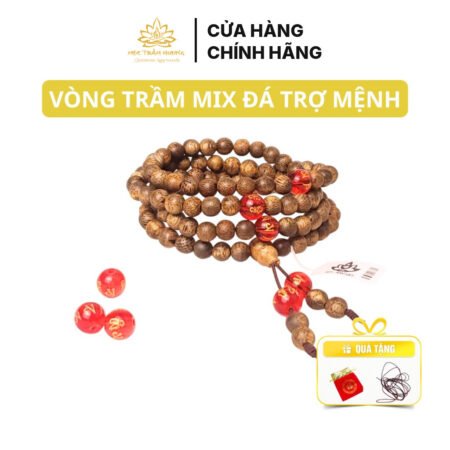 Vòng Tay Trầm Hương 108 Hạt Đính Đá Ngũ Sắc Trợ Mệnh Umani (Không Chặn Bạc)