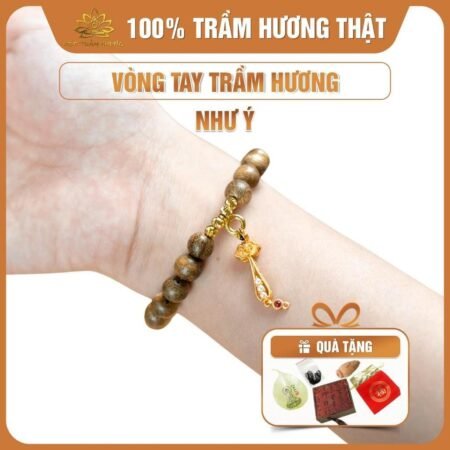 Vòng Tay Trầm Hương Tốc Hạt Tròn Đơn Mix Charm Như Ý Bạc S925