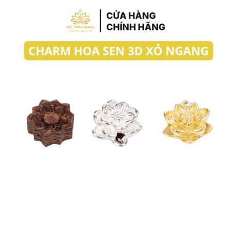 Charm Hoa Sen 3D Xỏ Ngang 12.8mm Bạc S925 Gỗ Trầm Sánh/Trầm Tốc