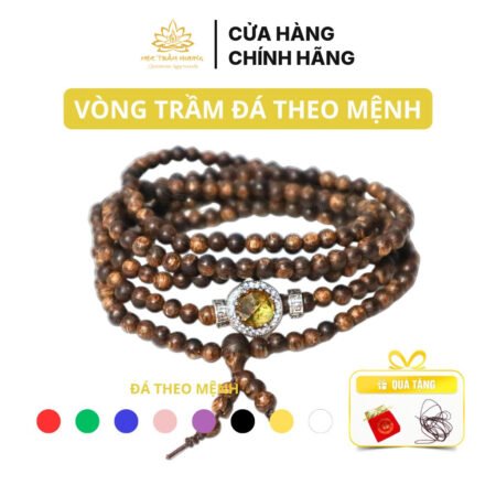 Vòng Tay Trầm Hương 216 Hạt 4 mm Trầm Sánh Chìm Mix Charm Bạc S925 Đá Màu Theo Mệnh