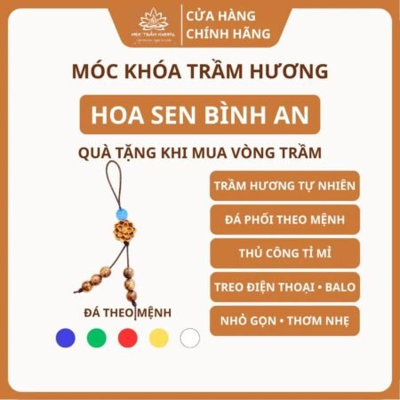 Móc Khóa Trầm Hương Hoa Sen Mix Đá Theo Mệnh – Treo Điện Thoại, Chìa Khóa