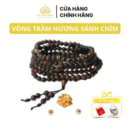 Vòng Tay Trầm Hương 216 Hạt Trầm Sánh Chìm 4 mm Mix Charm Hoa Sen Bạc S925 Mạ Vàng