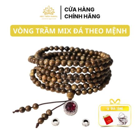 Vòng Tay Trầm Hương 216 Hạt 4 mm Trầm Tốc Việt Mix Charm Bạc S925 Màu Đá Tùy Chọn