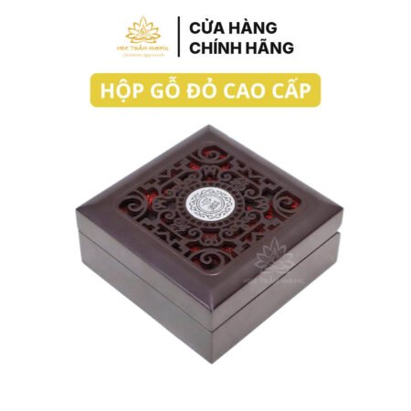 Hộp Gỗ Đỏ Đựng Trang Sức Vòng Tay Lót Lụa Vàng Cao Cấp 11x11x5cm