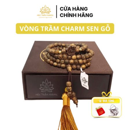 Chuỗi Tràng 108 Hạt Trầm Hương Mix Charm Sen Gỗ