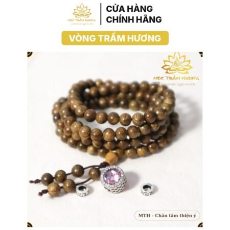 Vòng Tay Mộc Trầm Hương MTH 108 Hạt Mix Charm Đá Hồng Trà – Bạc S925