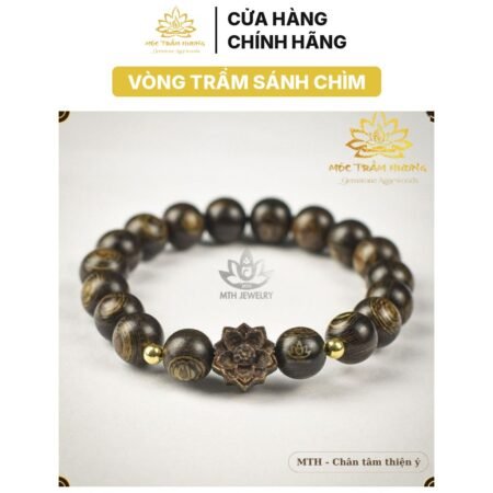 Vòng Tay Trầm Hương Tròn Đơn Sánh Chìm Sen Gỗ Sánh Size 6,7,8,10,12mm