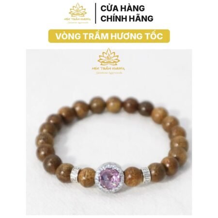 Vòng Tay Trầm Hương Tự Nhiên Tròn Đơn Tốc Việt – 8/10/12mm – Charm (Hồng Trà) Bạc S925