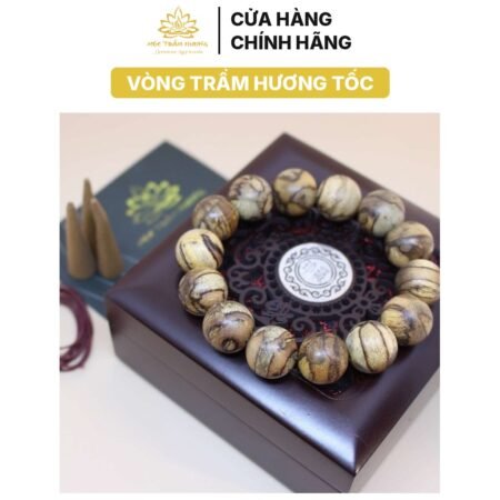 Vòng Tay Trầm Tốc Bông Size 18mm Trầm Tốc Việt Tự Nhiên – Hạt Tròn Đều/Mùi Dịu Nhẹ