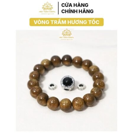 Vòng Tay Trầm Hương Tự Nhiên Tròn Đơn Tốc Việt Size 8/10/12mm MIX Charm (Đen) Bạc S925