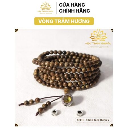 Vòng Tay Trầm Hương Tự Nhiên 216 Hạt 4mm – Charm Bạc S925 (Vàng Nhạt)