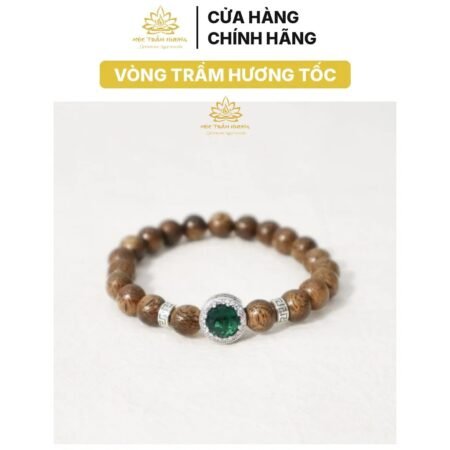 Vòng Tay Trầm Hương Tốc Việt Tròn Đơn Size 8/10/12mm Mix Charm Đá (Xanh Lá) Bạc S925